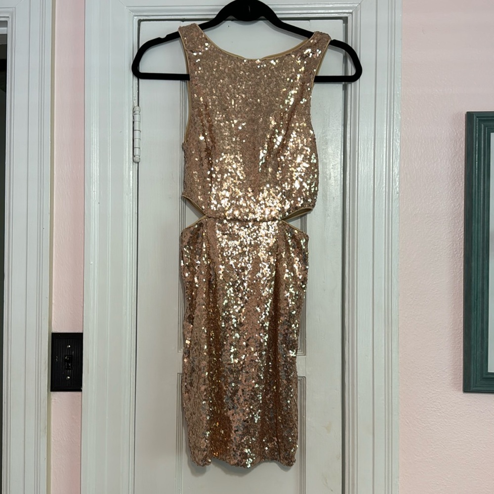 Rose Gold Sequin Dress with Side Cut-outs